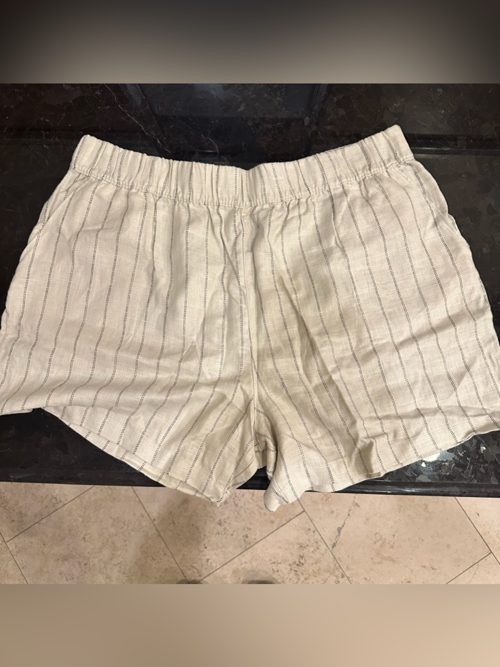Blank NYC Cream Striped High-Waist Women’s Shorts